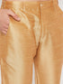 Vastramay Men's Rose Gold Jacquard Jacket With Kurta And Pant Set
