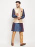 Vastramay Men's Rose Gold Jacquard Jacket With Kurta And Pant Set