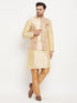Vastramay Men's Rose Gold Jacquard Jacket With Kurta And Pant Set