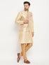 Vastramay Men's Rose Gold Jacquard Jacket With Kurta And Pant Set