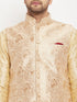 Vastramay Men's Rose Gold Jacquard Jacket With Kurta And Pant Set