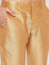 Vastramay Men's Rose Gold Jacquard Jacket With Kurta And Pant Set