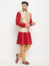 Vastramay Men's Rose Gold Jacquard Jacket With Kurta And Pant Set