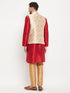 Vastramay Men's Rose Gold Jacquard Jacket With Kurta And Pant Set