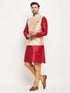 Vastramay Men's Rose Gold Jacquard Jacket With Kurta And Pant Set