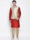 Vastramay Men's Rose Gold Jacquard Jacket With Kurta Pyjama Sett