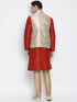 Vastramay Men's Rose Gold Jacquard Jacket With Kurta Pyjama Sett