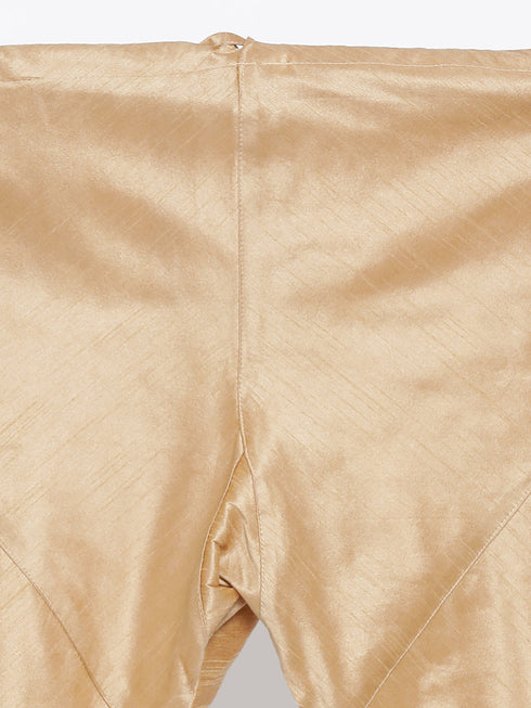 Vastramay Men's Rose Gold Jacquard Jacket With Kurta Pyjama Sett