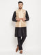 Vastramay Men's Rose Gold Jacquard Jacket With Kurta And Pant Set