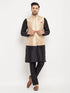 Vastramay Men's Rose Gold Jacquard Jacket With Kurta And Pant Set