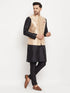 Vastramay Men's Rose Gold Jacquard Jacket With Kurta And Pant Set