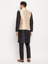 Vastramay Men's Rose Gold Jacquard Jacket With Kurta And Pant Set