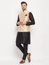Vastramay Men's Rose Gold Jacquard Jacket With Kurta And Pant Set