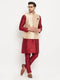 Vastramay Men's Rose Gold Jacquard Jacket With Kurta And Pant Set