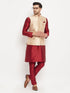 Vastramay Men's Rose Gold Jacquard Jacket With Kurta And Pant Set