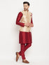 Vastramay Men's Rose Gold Jacquard Jacket With Kurta And Pant Set