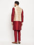 Vastramay Men's Rose Gold Jacquard Jacket With Kurta And Pant Set