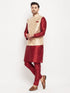 Vastramay Men's Rose Gold Jacquard Jacket With Kurta And Pant Set