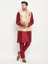Vastramay Men's Rose Gold Jacquard Jacket With Kurta And Pant Set