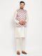 Vastramay Men's Cream Printed Ethnic Jacket With Cream Silk Blend Kurta and Pant Style Pyjama Set