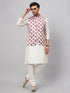 Vastramay Men's Multicolor Printed Ethnic Jacket With Cream Silk Blend Kurta and Pyjama Set