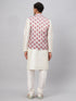 Vastramay Men's Multicolor Printed Ethnic Jacket With Cream Silk Blend Kurta and Pyjama Set