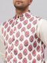 Vastramay Men's Multicolor Printed Ethnic Jacket With Cream Silk Blend Kurta and Pyjama Set