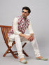 Vastramay Men's Multicolor Printed Ethnic Jacket With Cream Silk Blend Kurta and Pyjama Set