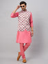 Vastramay Men's Multicolor Printed Jacket With Pink Kurta And Pyjama Set