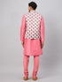 Vastramay Men's Multicolor Printed Jacket With Pink Kurta And Pyjama Set