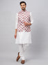 Vastramay Men's Multicolor Printed Ethnic Jacket With White Cotton Blend Kurta and Pyjama Set