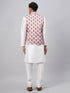 Vastramay Men's Multicolor Printed Ethnic Jacket With White Cotton Blend Kurta and Pyjama Set
