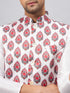 Vastramay Men's Multicolor Printed Ethnic Jacket With White Cotton Blend Kurta and Pyjama Set
