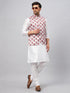 Vastramay Men's Multicolor Printed Ethnic Jacket With White Cotton Blend Kurta and Pyjama Set