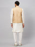 Vastramay Men's Beige Matka Silk Nehru Jacket With Cream Silk Blend Kurta Pyjama Set