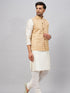Vastramay Men's Beige Matka Silk Nehru Jacket With Cream Silk Blend Kurta Pyjama Set
