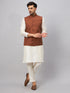 Vastramay Men's Coffee Jacket With Cream Kurta And Pant Set