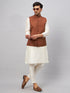 Vastramay Men's Coffee Jacket With Cream Kurta And Pant Set