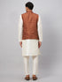 Vastramay Men's Coffee Jacket With Cream Kurta And Pant Set
