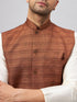 Vastramay Men's Coffee Jacket With Cream Kurta And Pant Set