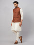 Vastramay Men's Coffee Jacket With Cream Kurta And Pant Set