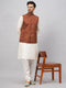 Vastramay Men's Coffee Matka Silk Nehru Jacket With Cream Silk Blend Kurta Pyjama Set