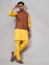 Vastramay Men's Coffee Jacket With Yellow Kurta And Pyjama Set