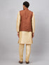 Vastramay Men's Coffee Jacket With Gold Kurta And Pant Set
