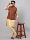 Vastramay Men's Coffee Jacket With Gold Kurta And Pant Set