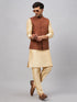 Vastramay Men's Coffee Jacket With Gold Kurta And Pant Set