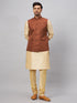 Vastramay Men's Coffee Jacket With Gold Kurta And Pyjama Set