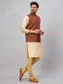 Vastramay Men's Coffee Jacket With Gold Kurta And Pyjama Set