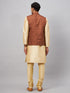 Vastramay Men's Coffee Jacket With Gold Kurta And Pyjama Set
