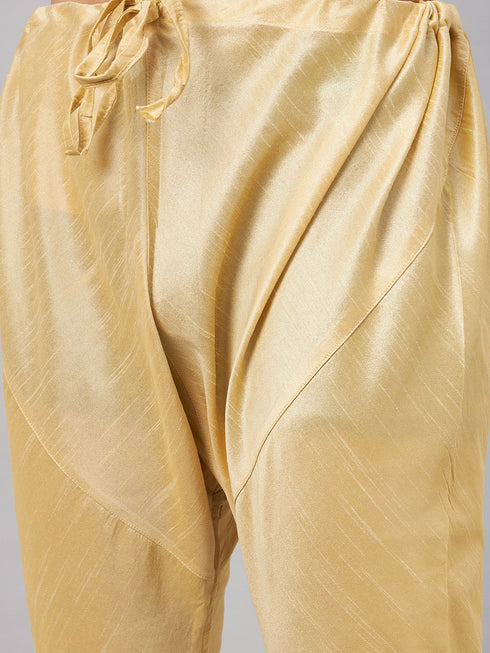 Vastramay Men's Coffee Jacket With Gold Kurta And Pyjama Set